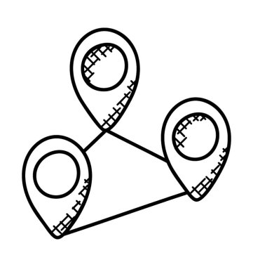 Konumu bulmak için konum işaretçisini belirtisi gösteren konum işaretçileri birbirine bağlı. 