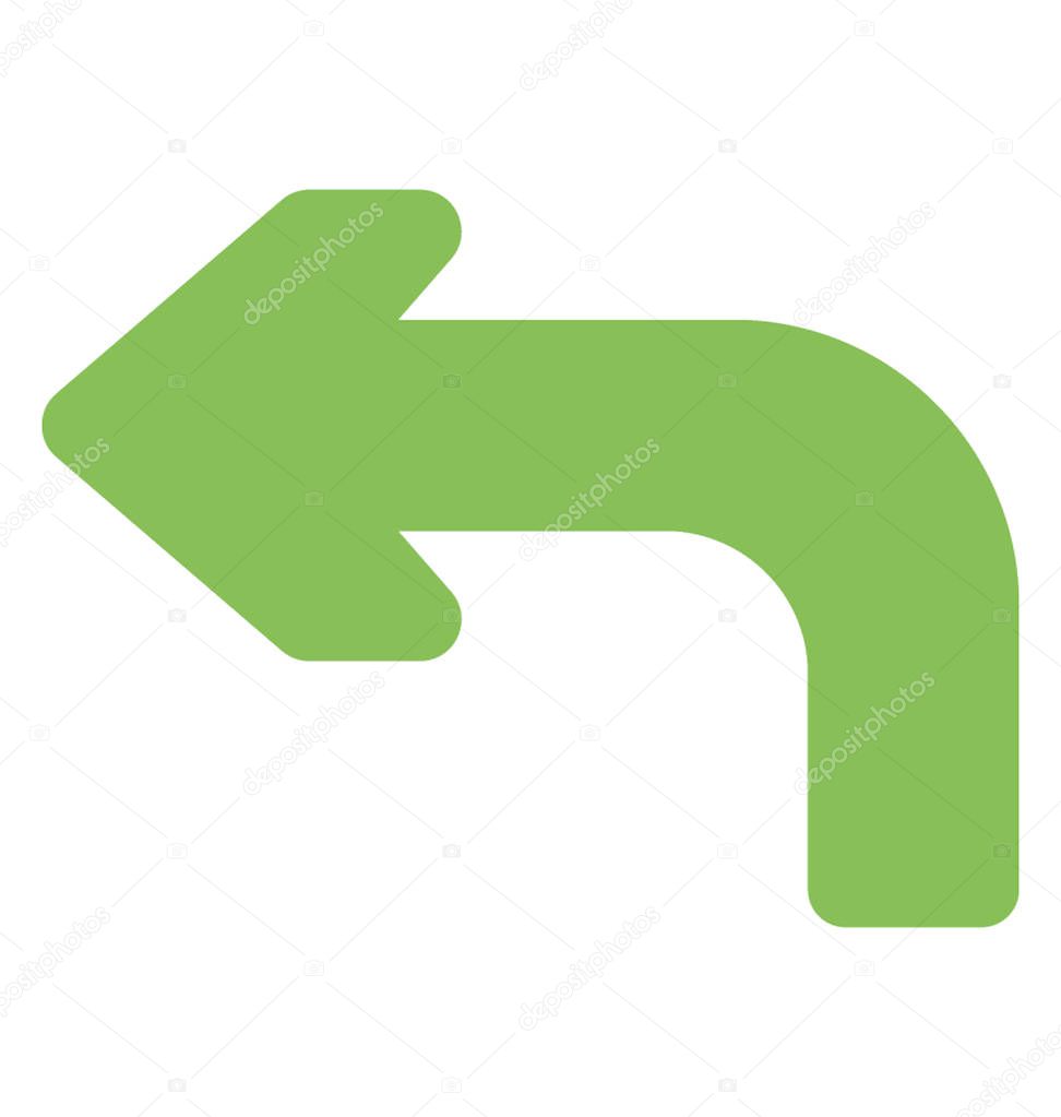 A flat icon image of curved left turn arrow 