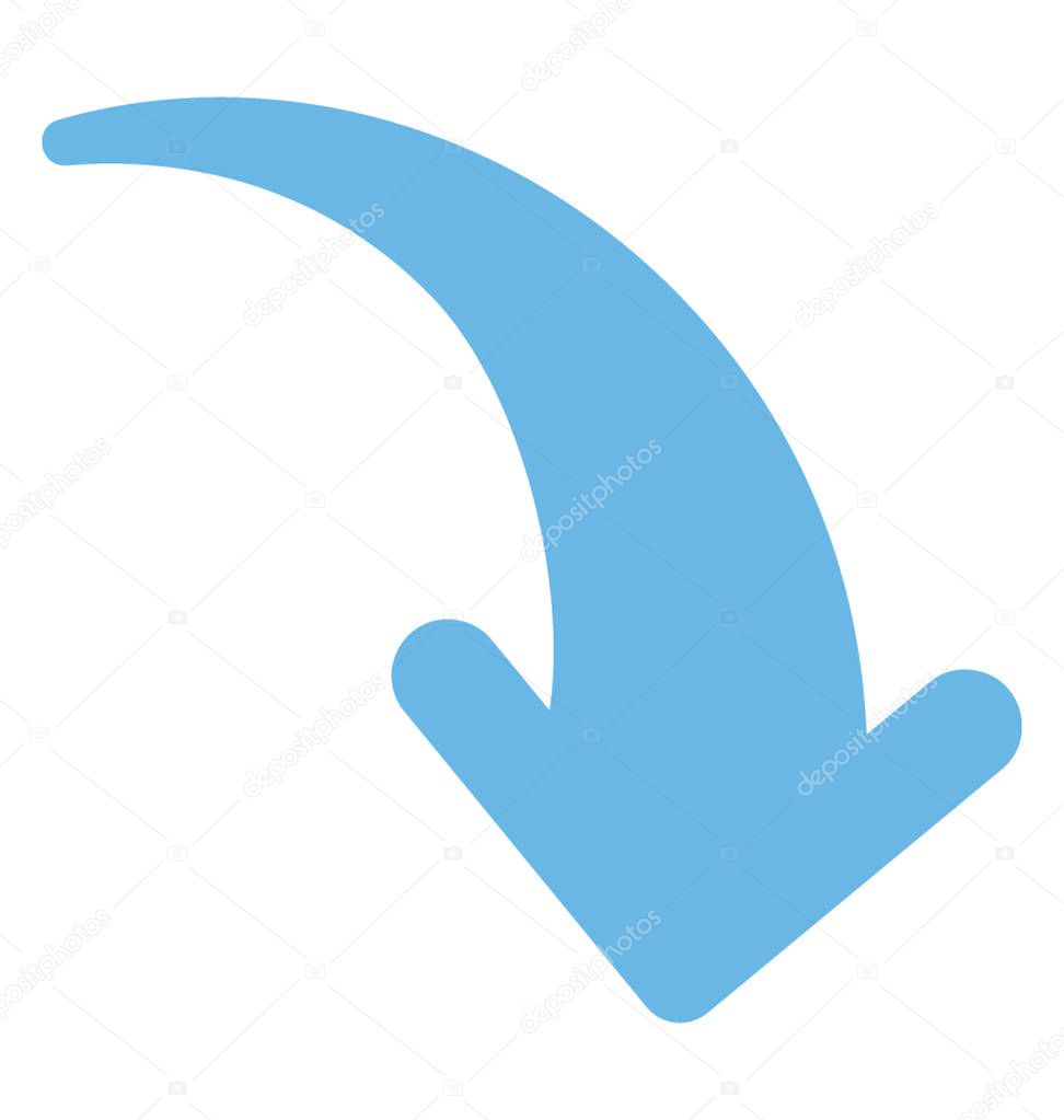 An curved arrow showing down indication or direction