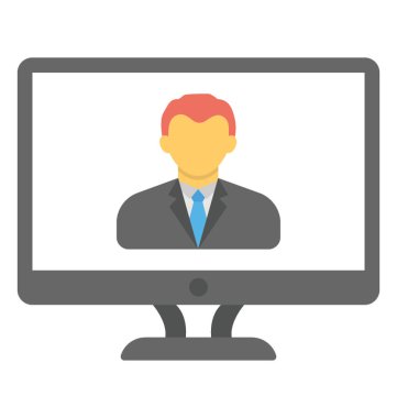 Bir monitör ekran görüntülü görüşme uygulama bayraklarında bir kişi avatar ile