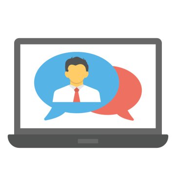 Dizüstü ekran kabarcık mesaj gösteren görüntülü sohbet kavramı kişi avatar ile