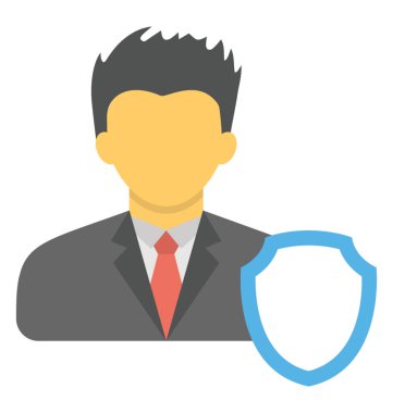 Güvenlik kalkanı gösteren iş Savunma kavramı ile işadamı