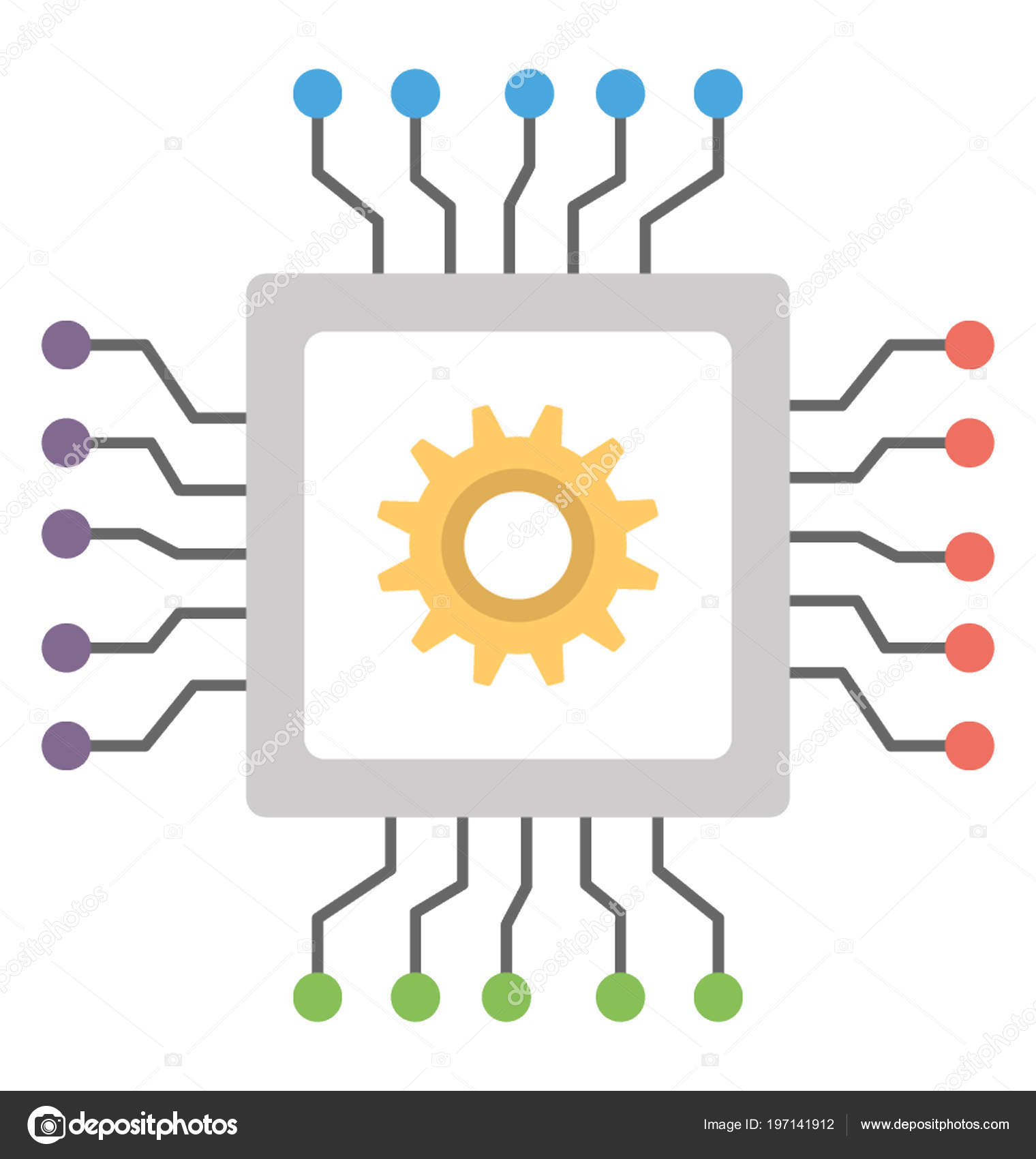 Integrated Circuits Microprocessor Flat Vector Icon Stock Vector Image