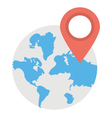 Gps konum işaretçisini üstünde bulunan bir küreye gösterir