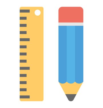 Araçları hazırlanması, düz kalem ve cetvel simgesi 