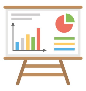 Piyasa verileri ve istatistik, düz vektör simge sunum sunum beyaz tahta.