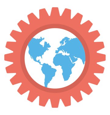 Kürenin içinde bu, küresel teknoloji için düz simgesi ile bir karikatür