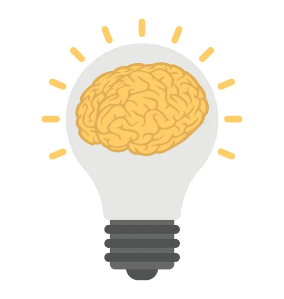 Uma Lâmpada Com Cérebro Dentro Simbolizando Ícone Criativo Cérebro Plano —  Vetores de Stock