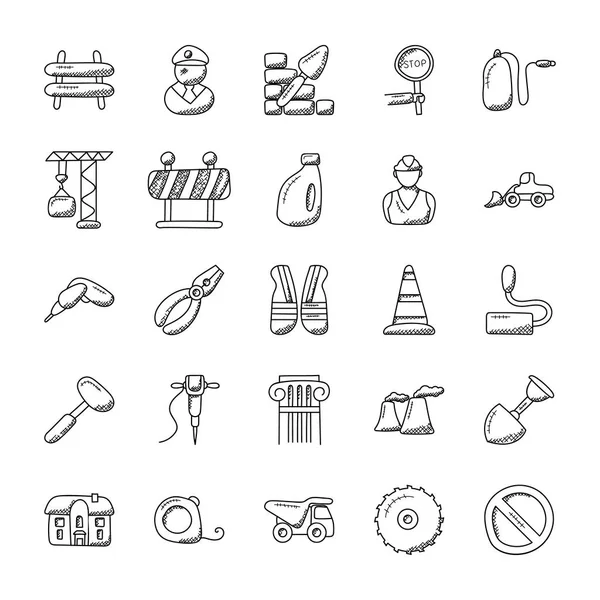 Paquete Iconos Doodle Construcción — Archivo Imágenes Vectoriales