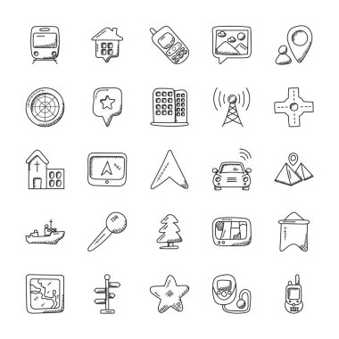 Haritalar ve gezinti Doodle Icon Set