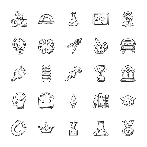 Conjunto Iconos Vectoriales Doodle Educación — Archivo Imágenes Vectoriales