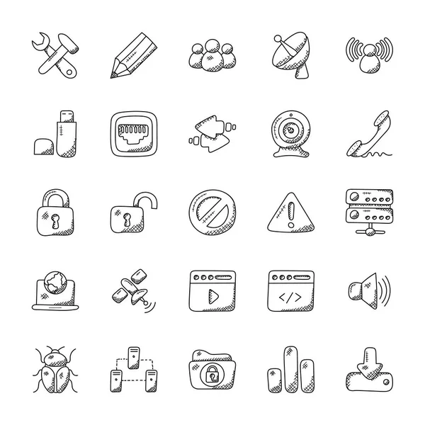 Doodle Vector Icons Internet — Stock Vector