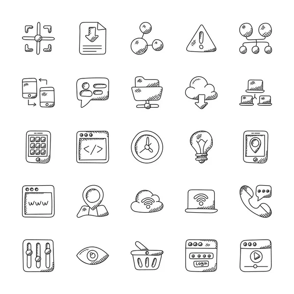 Conjunto Iconos Vectores Doodle Internet — Vector de stock