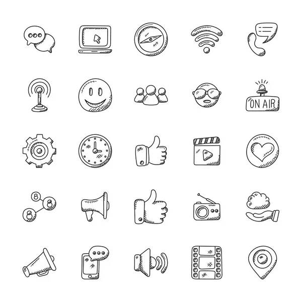 Media Icons Doodle Collection — Stock Vector