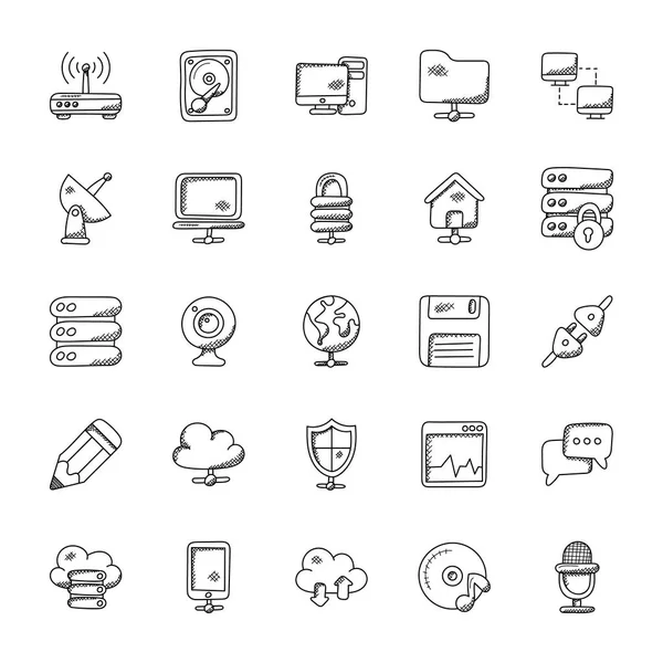 Netwerk Doodle Icons Set — Stockvector