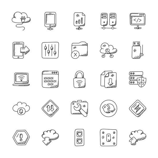 Conjunto Iconos Doodle Red Comunicación — Vector de stock