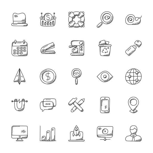 Conjunto Iconos Doodle Oficina — Vector de stock