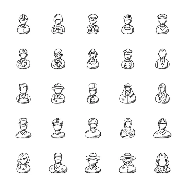 Professioni Doodle Vector Icons Set — Vettoriale Stock