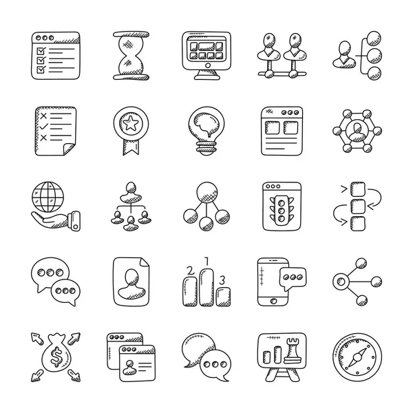 Conjunto Iconos Doodle Gestión Proyectos — Vector de stock