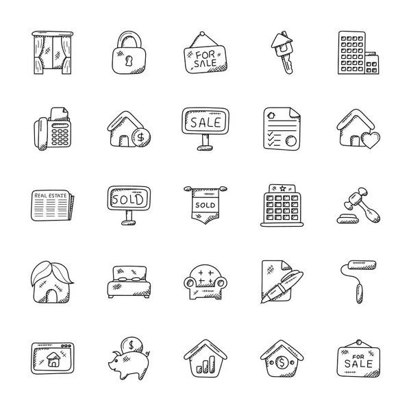 Set Dari Real Estate Doodle Vectors - Stok Vektor