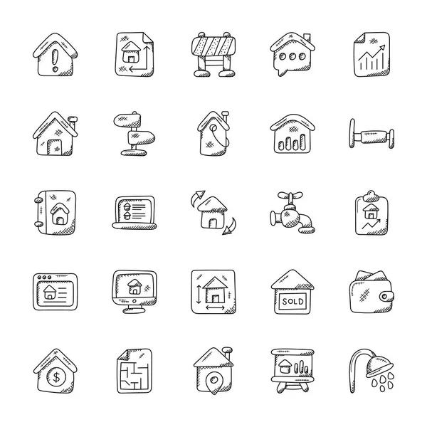 Immobili Doodle Vector Icons Set — Vettoriale Stock