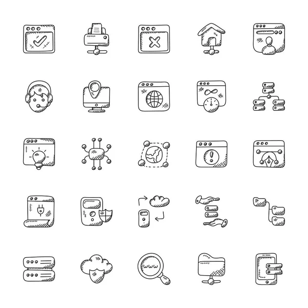 Bundel Van Web Hosting Doodle Pictogrammen — Stockvector