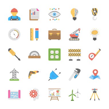 Düz mühendislik renkli simgeler 