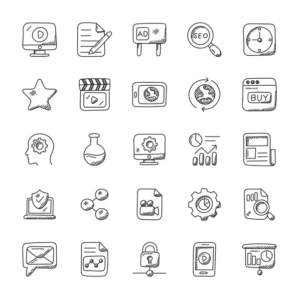 Seo Pazarlama Icons Set Doodle — Stok Vektör