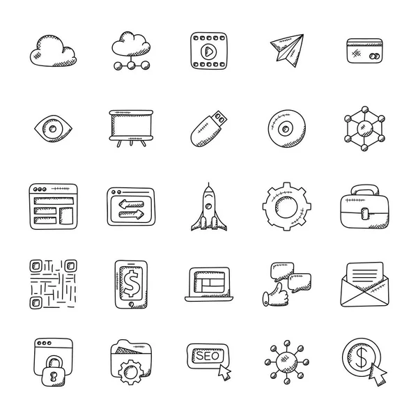Set Seo Marketing Doodle Vector Icons — Stock Vector