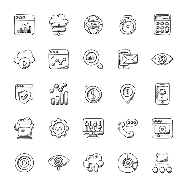 Collection Icônes Seo Marketing Doodle — Image vectorielle
