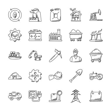 Endüstriyel Doodle Vector Icons Set