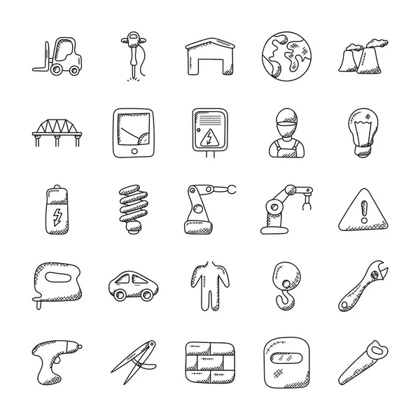 Reihe Von Industriellen Doodle Vektor Symbolen — Stockvektor