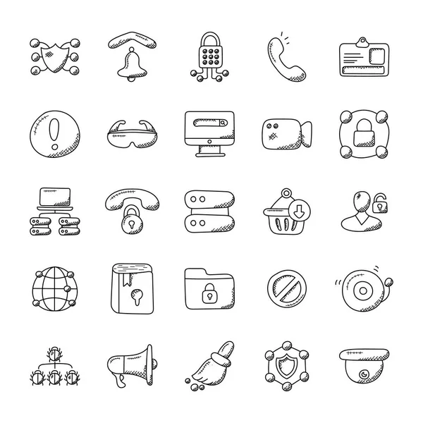 Alerta Seguridad Doodle Iconos — Vector de stock