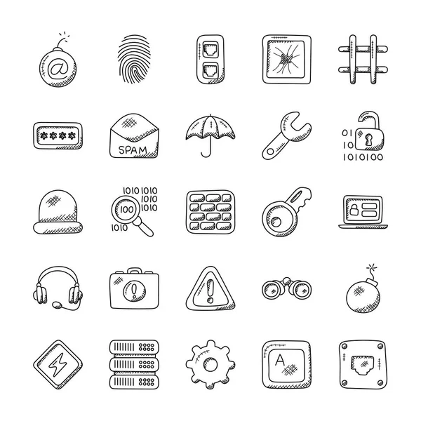 Seguridad Creative Doodle Iconos — Vector de stock