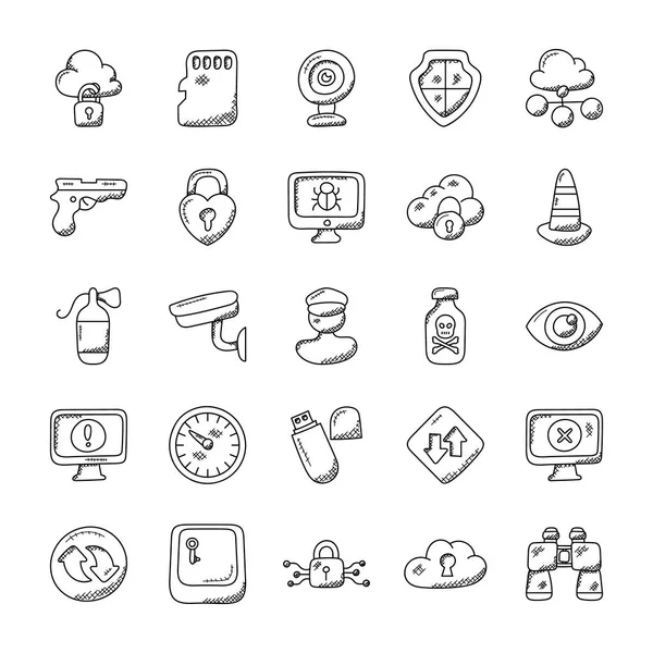 Güvenlik Icons Set Doodles — Stok Vektör
