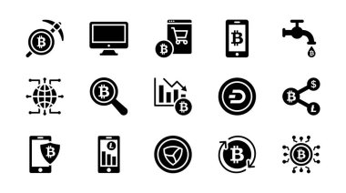 Bitcoin ve Cryptocurrency glif Icons Collection 