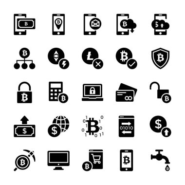 Bitcoin ve Cryptocurrency glif Icons Set 