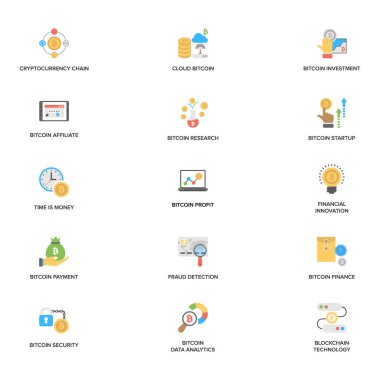 Bir paket Bitcoin ve Cryptocurrency simgeler 