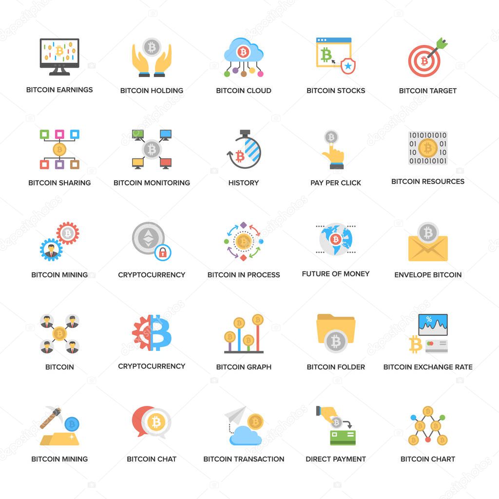 A Pack of Bitcoin and Cryptocurrency Flat Icons 