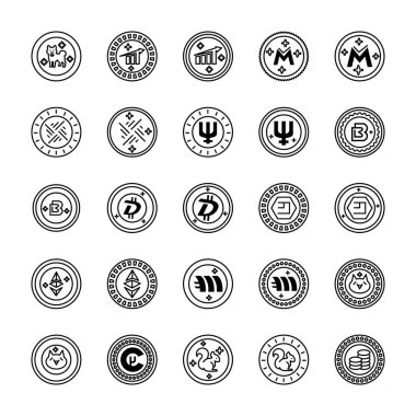 Bitcoin ve Cryptocurrency satır Icons Set 