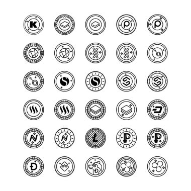 Bitcoin ve Cryptocurrency satır simgeler paketi 