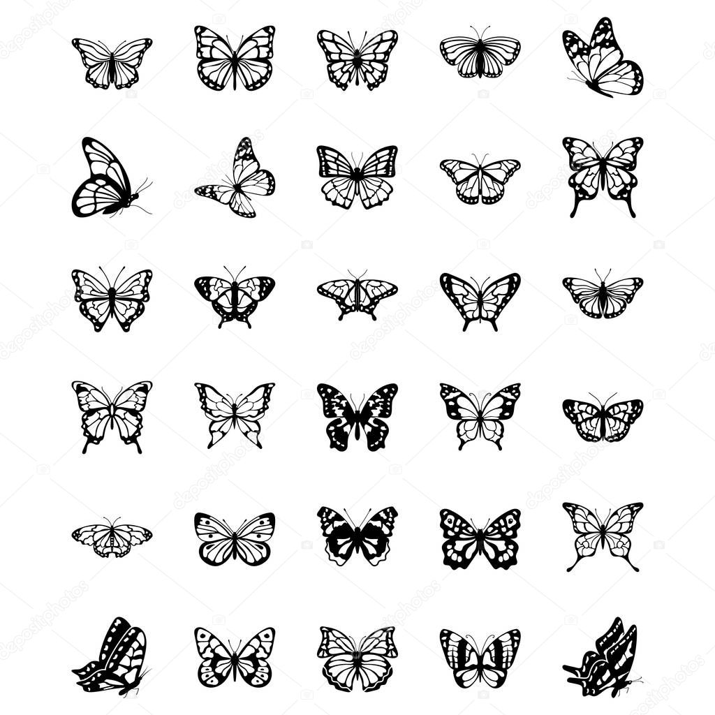 Set of Butterfly Solid Vector Icons