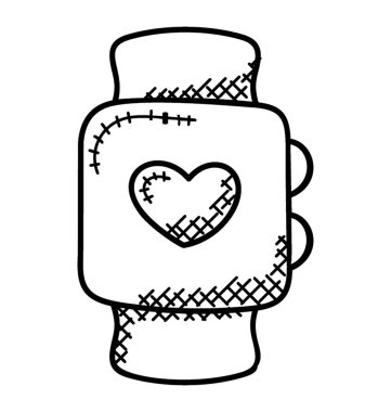 Nabız ölçmek için akıllı izle tasvir eden kalp işareti olan bir kol saati.