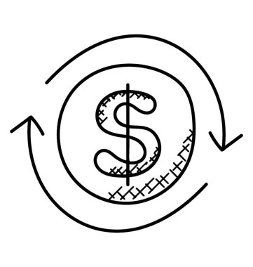 Bir dolar işareti tersine çevrilebilir oklarla gösterilen nakit akışı kavramı tasvir para transferi. 