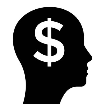 Dolar işareti para zihniyet simgeleyen bir insan beyninin içinde gösterilen bir glif. 