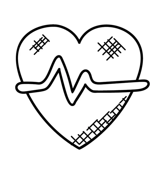Heart Shape Beat Sign Showing Heart Beat Doodle — Stock Vector