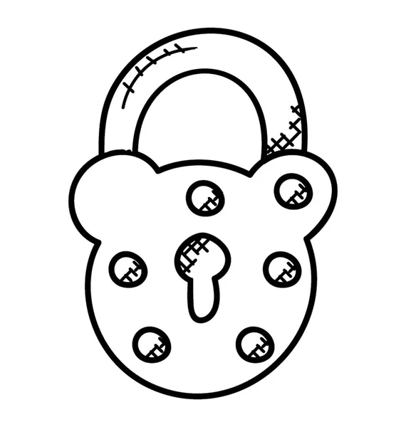 Bir Antik Asma Kilit Doodle Anahtar Deliği Ile — Stok Vektör
