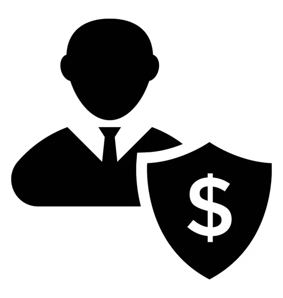 Homme Affaires Avec Bouclier Dollar Symbolisant Stabilité Des Entreprises — Image vectorielle