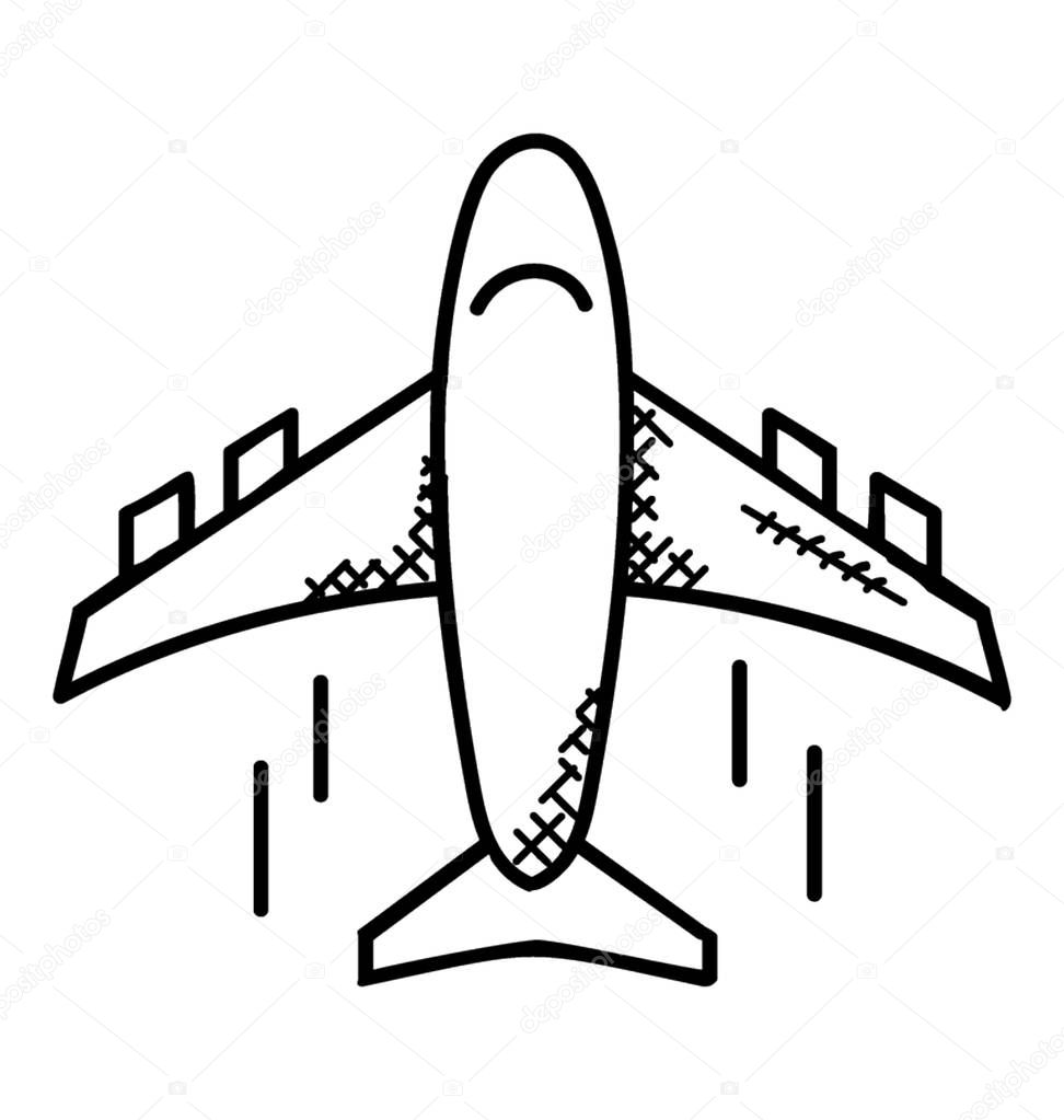 A doodle icon showing aircraft flying depicting the concept of airplane. 