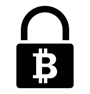 Bitcoin exchange güvenlik ile bir bitcoin asma kilit içinde katı simgesi.